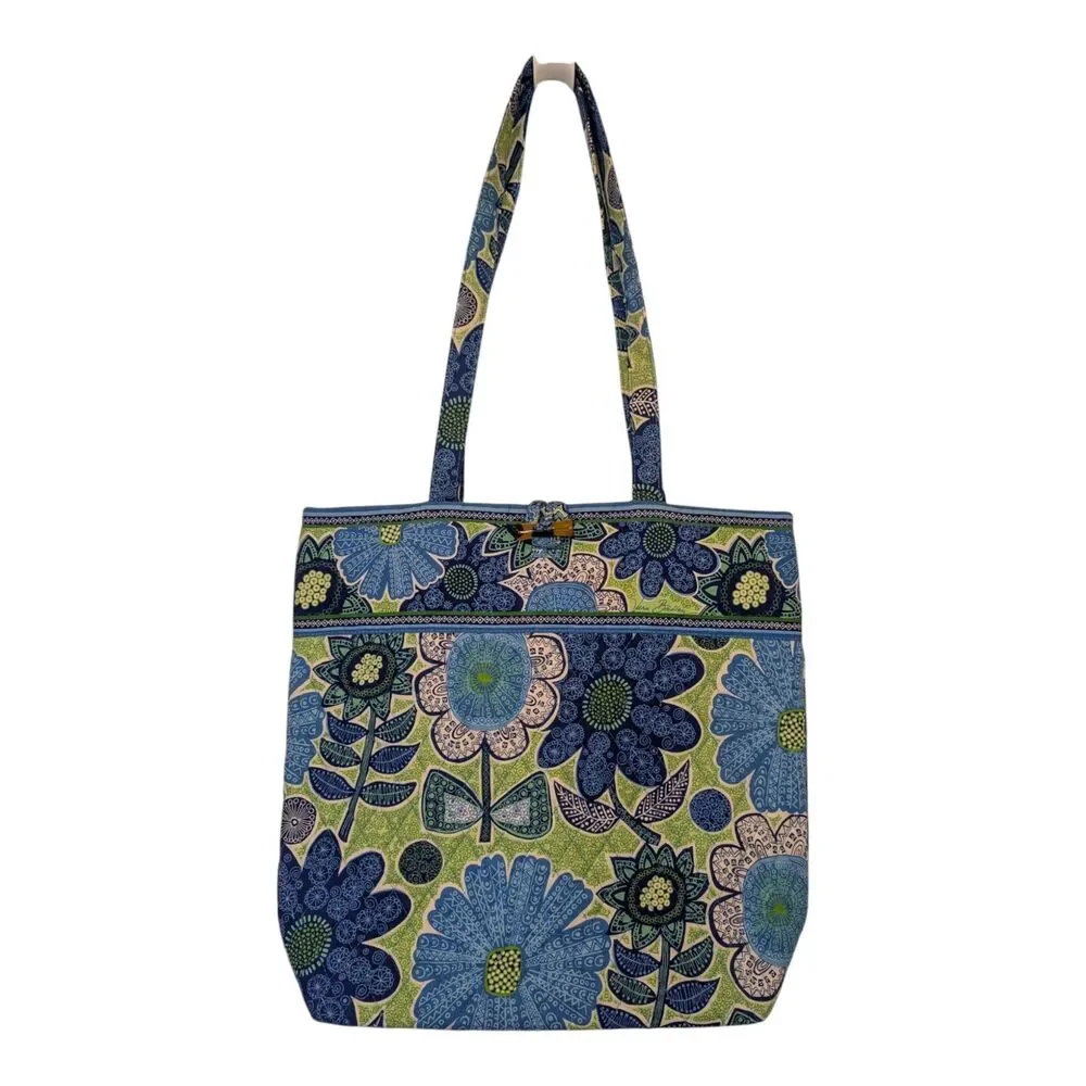 Vera Bradley Doodle Daisy Blue Floral Print Tote Bag Vacation Beach Travel